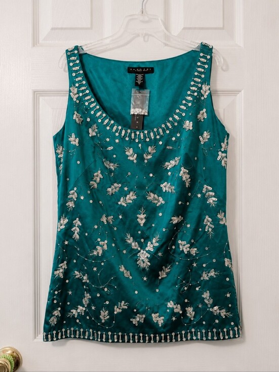 Laundry By Shelli Segal Tops - Laundry by Shelli Segal Beaded Silk Sleeveless Blouse Tank Top Medium Teal